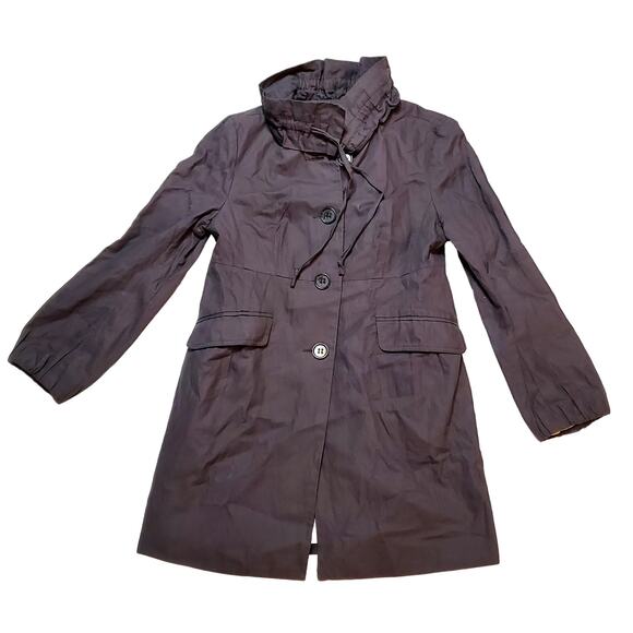 Ann Taylor Loft Long Lined Ruffle Collar Women's Button Sz S Petite Jacket - Picture 1 of 13
